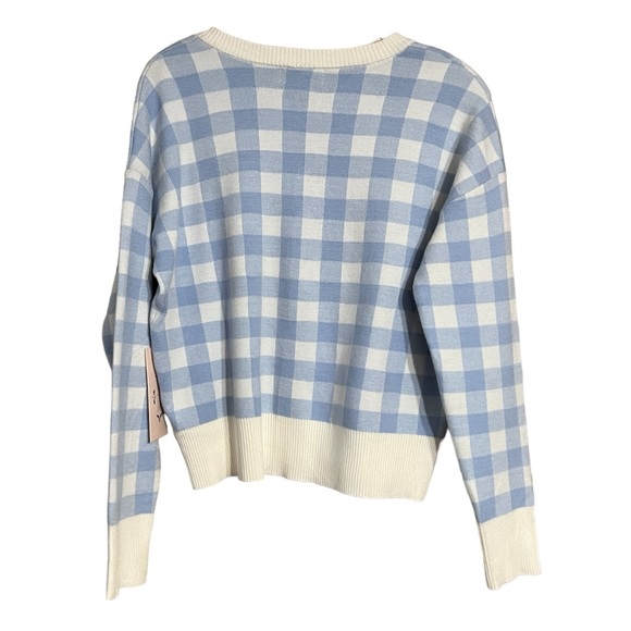 Nanette Lepore Blue Cream Plaid Button Up Cardigan Sz M NWT - Picture 4 of 12